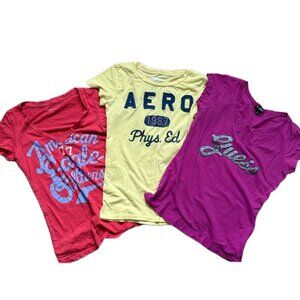 Bundle of 3 T-Shirts Aéropostale Guess American Eagle Outfitters - Various Sizes
